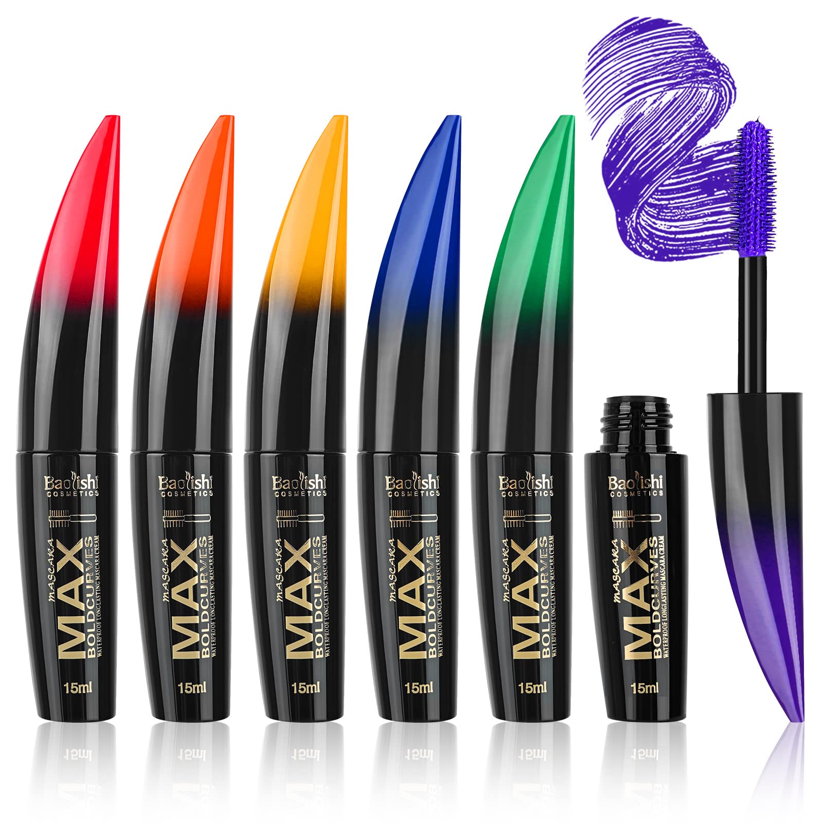 MKNZOME 6pcs Rainbow Colour Waterproof Mascara 4D Fiber Lash Long Lasting Thick Mascara Volume Eye Lash Halloween Xmas Make Up Gift for Women Girls