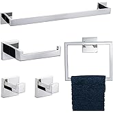 TNOMS Bathroom Hardware Accessories Set Polished Chrome Towel Bar Sets Include Towel Bar Towel Holder Toilet Paper Holder Towel Hook,5 Pieces Stainless Steel Wall Mounted