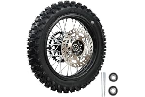 YLQYYH Rim tube tire 80/100-12 3.00-12 12-15MM axle 12"Complete rear wheel For small Dirt Pit Bike Trail Wheel Rim Tire Fits 125-160cc Pit Dirt Bike TTR SSR BBR Includes Brake Rotor and Sprocket