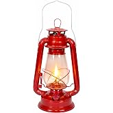 Stansport Hurricane Lantern &ndash; Classic Metal Kerosene Oil Lamp with Glass Globe and Adjustable Wick &ndash; Portable Emergency Lighting &amp; Decorative Indoor/Outdoor Camping Lantern, Red