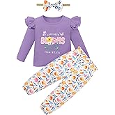 Coco&RARA Toddler Girl Clothes Long Sleeves Ruffle Print Top+Floral Pants+Headband 3Pcs Fall/Winter Outfits Set 18M-6T