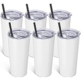 VEGOND 20oz Tumbler Bulk with Lid and Straw 6 Pack, Stainless Steel Vacuum Insulated Tumbler, Double Wall Coffee Cup Travel Mug, White