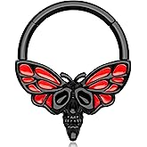 Melighting Black Septum Ring 16G Halloween Jewelry Surgical Steel 316L Skull Moth Daith Piercing Red Helix Earring Conch Tragus for Women