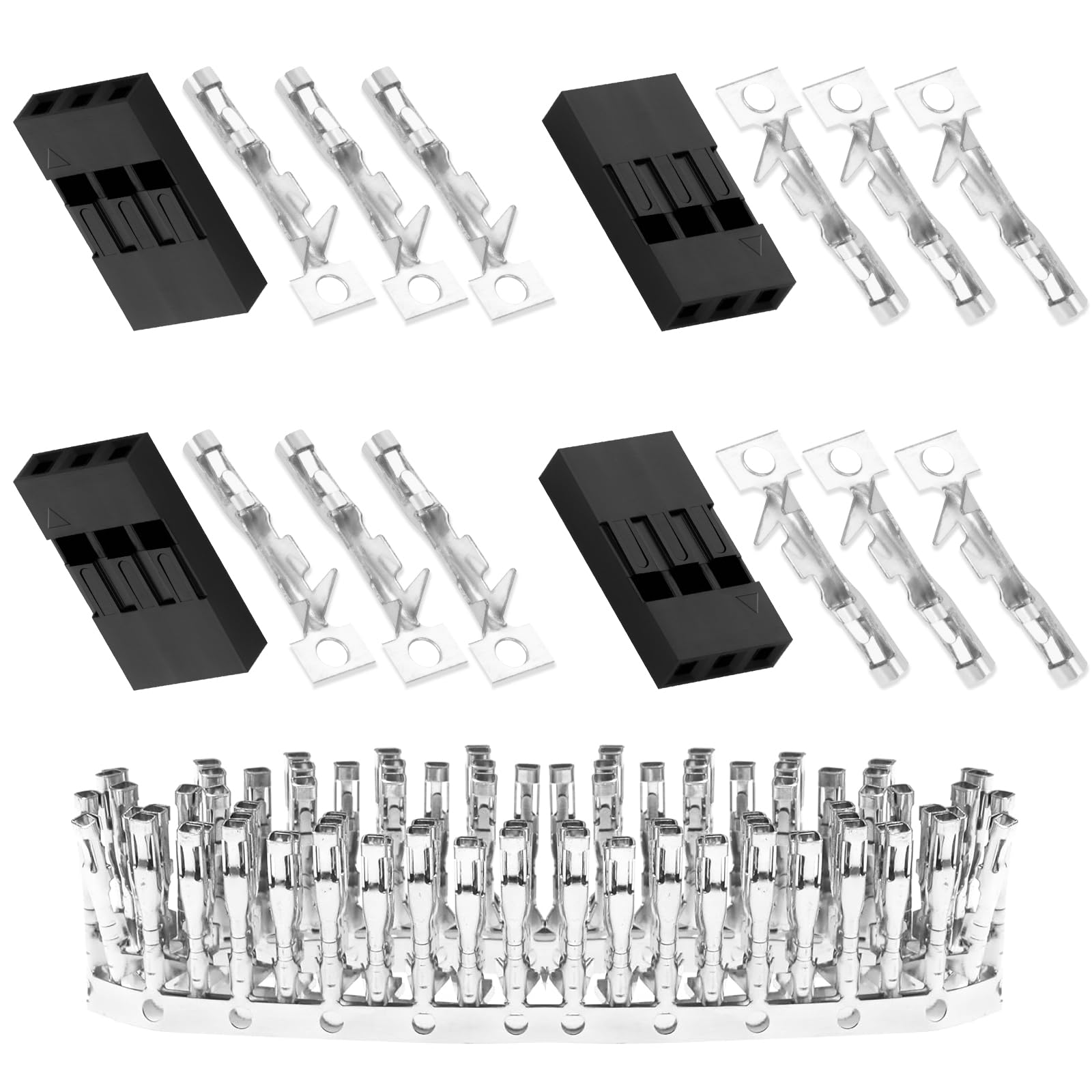 Pzsmocn 50 Sets / 200 Pieces for Dupont 2.54 mm Pitch 3-Pin Adapter Connector Female Housing Black Socket Terminal Compatible with Wires Cable 30-26 AWG Accessories, Header Crimp Pins Kit