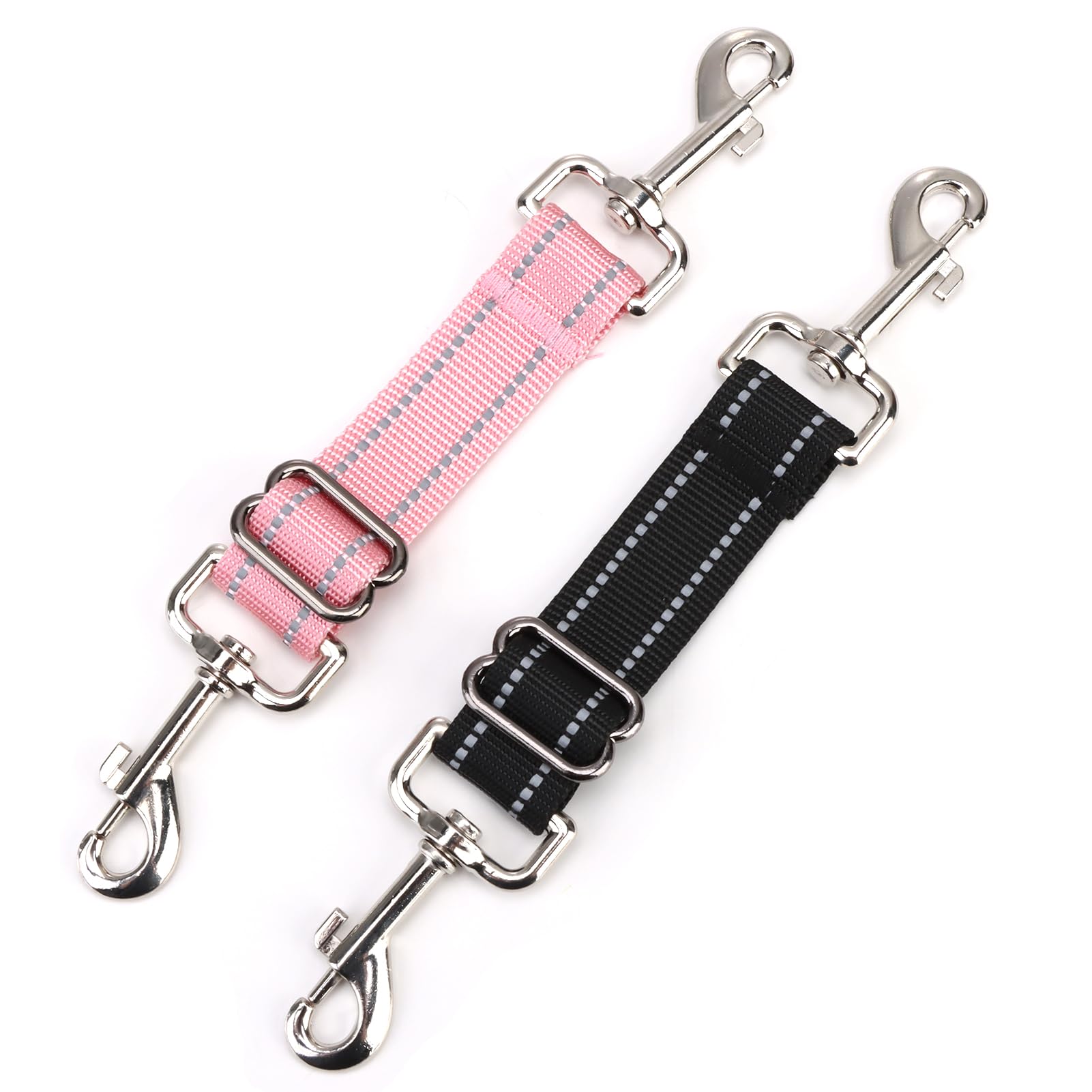 Dog Collar Clip, 2PCS Adjustable Retractable Dog Lead Clips Dog Collar Connector, Collar to Harness Safety Link with Double Ended Backup Clasp Clip for Pets Cats Dog Puppy (Black+Pink)