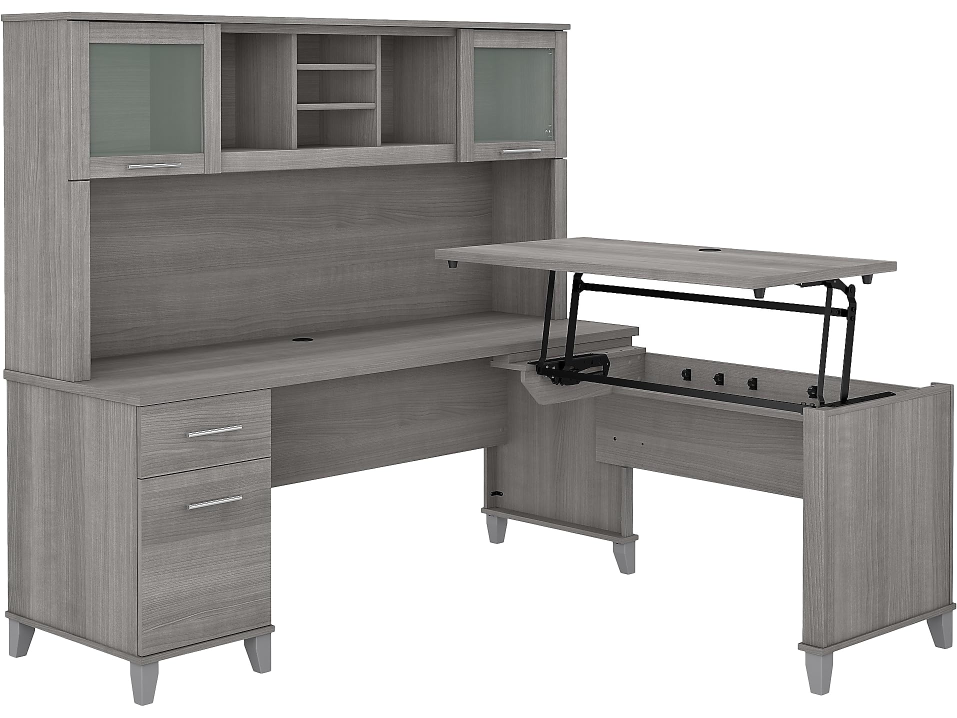 Photo 1 of ** PARTIAL SET ** 
Bush Furniture Somerset 72W 3 Position Sit to Stand L Shaped Desk with Hutch in Platinum Gray | Adjustable Height Table for Office 
** SMALL SIDE PIECE ONLY **     