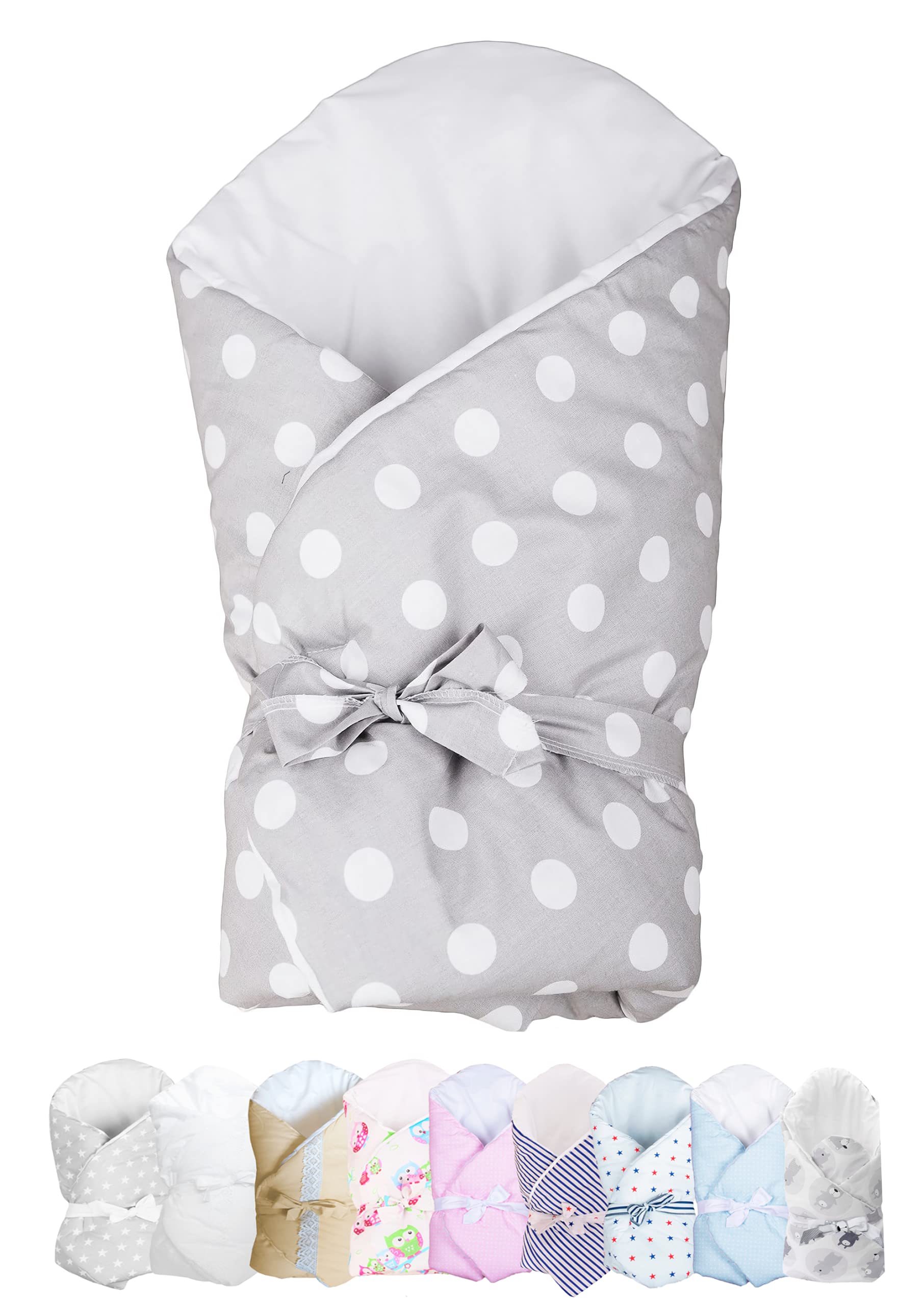 Vizaro - Angel Nest - Small Wrapped Blanket - Padding, Very Soft - 100% Cotton - Made in the EU - OekoTex - White Dots
