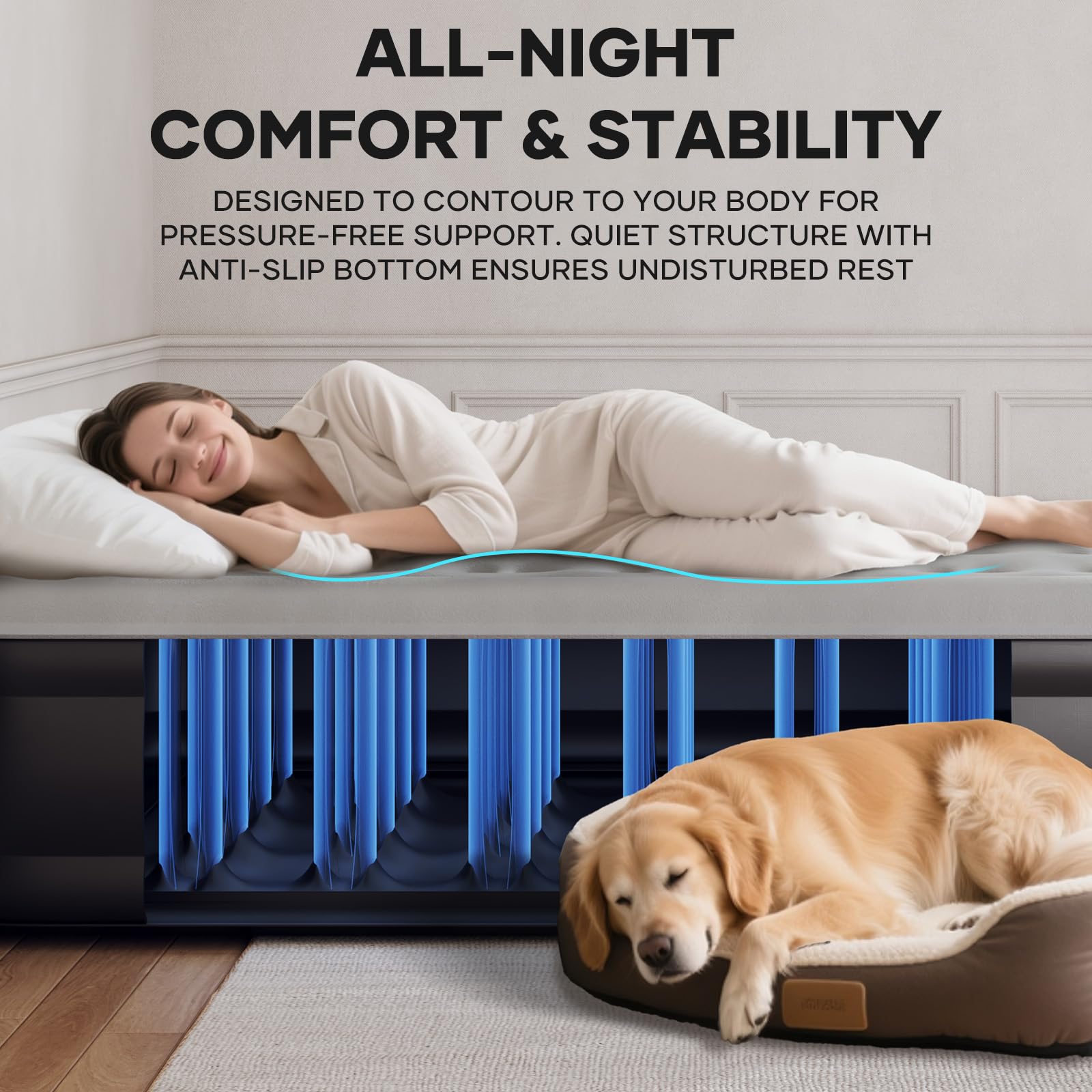 OlarHike Inflatable Mattress, Air Bed, Double Airbed with Built in Pump, Blow Up Mattress, Folding Guest Bed Self Inflating with Flocked Surface for Camping and Home Use, 190cm x 140cm x 46cm (Black)