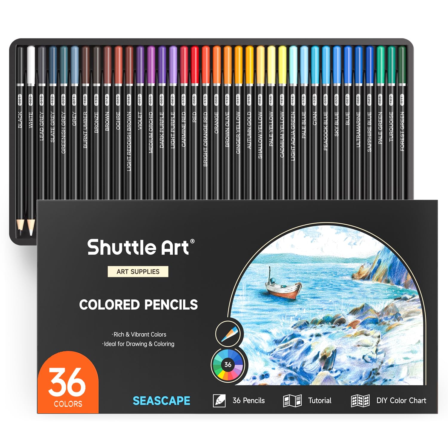 Shuttle Art 36 Coloured Pencil Art Set, Seascape Themed, Soft Core, Kids Artists Beginner Drawing Colouring & Sketching