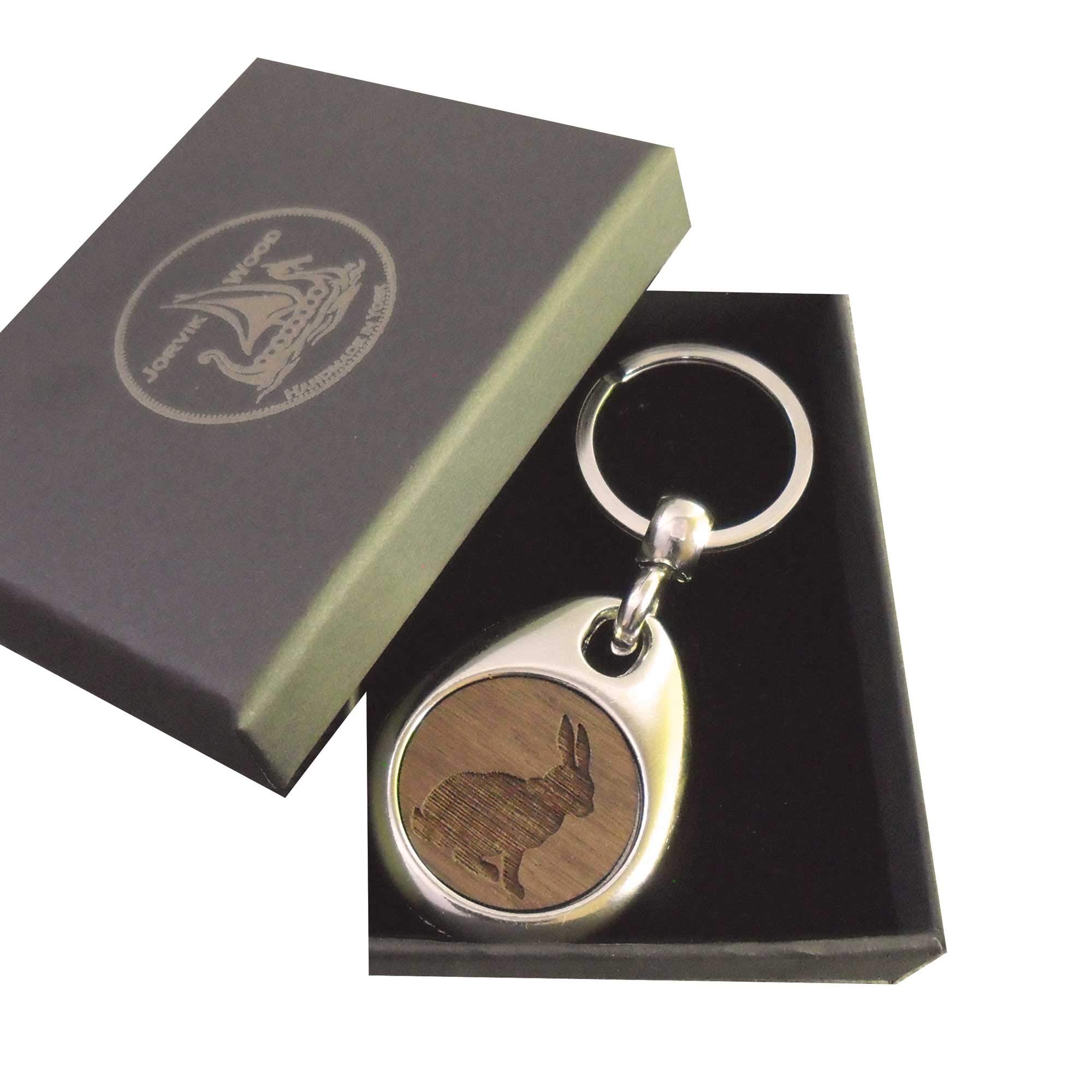 Jorvik Wood Rabbit Design Wooden Keyring with Gift Box