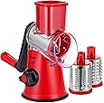 Geedel Rotary Cheese Grater, Kitchen Mandoline Vegetable Slicer with 3 Interchangeable Blades, Easy to Clean Rotary Grater Slicer for Fruit, Vegetables, Nuts