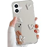 DIMEIYA Compatible with iPhone 16 case,Mirror Senior Silver Cute Heart Soft Silicone Clear Makeup Mirror Women Girls Shockproof Protect Cover Case for iPhone 16.