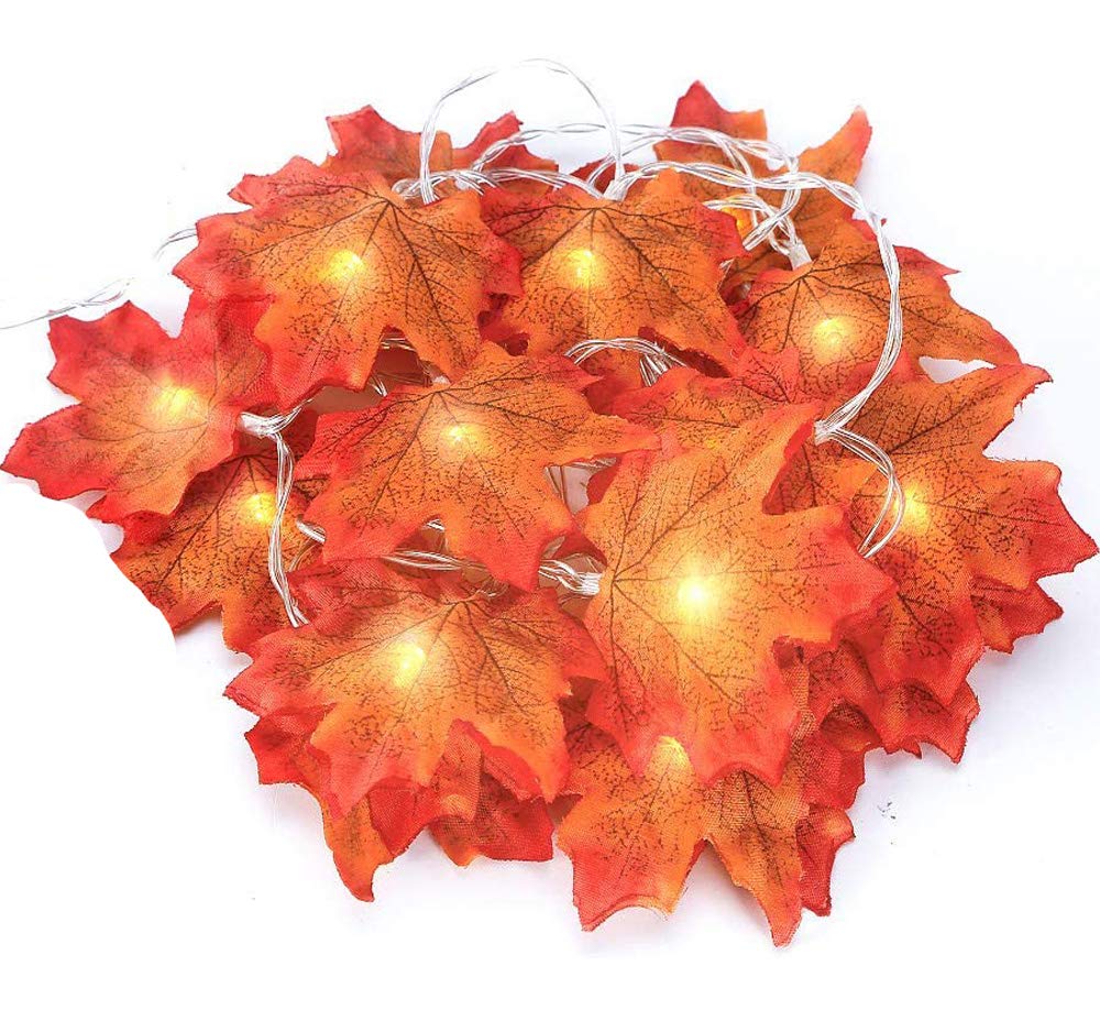 Ruiuzi LED Maple Leaf Light Chains Autumn Maple Leaf Garland for Outdoor Home Christmas Party Decoration Thanksgiving Decorations (Red 2m 20leds)