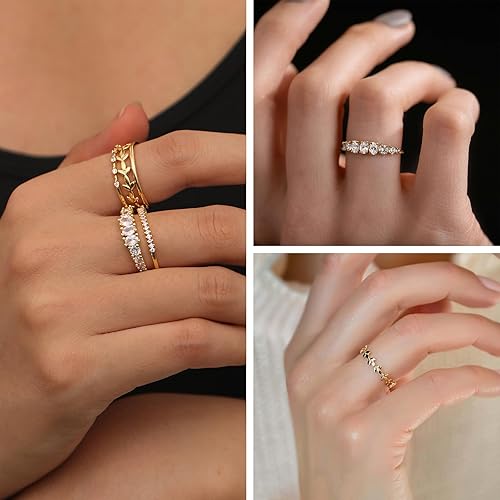 FUNEIA Stackable Gold Rings for Women Non Tarnish Trendy Dainty