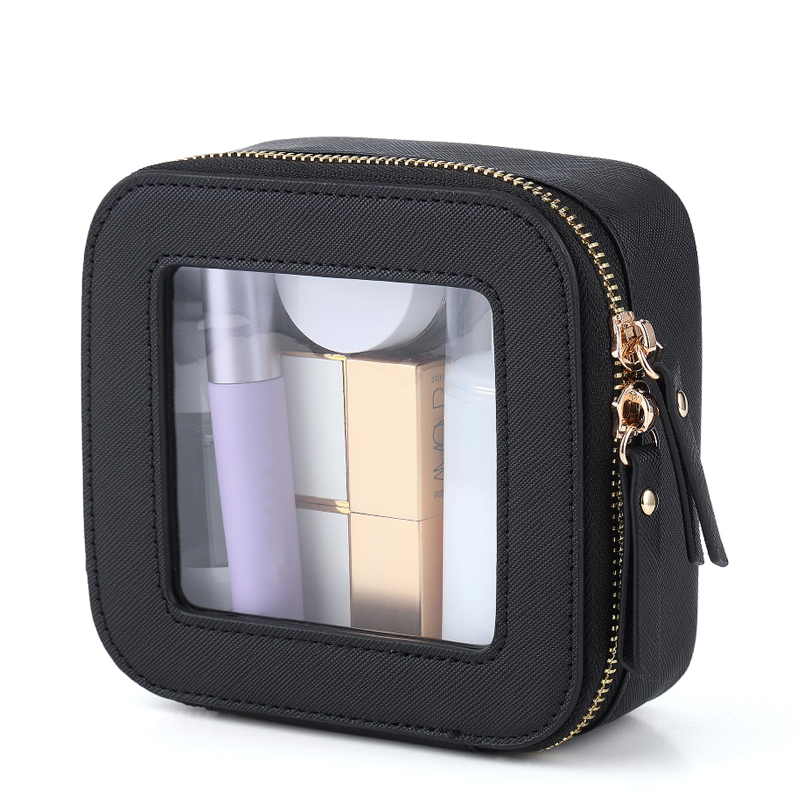 Photo 1 of Small Clear Makeup Bag Travel Cosmetic Case, Portable Make Up Organizer Traveling Compact Car Bag for Essentials Transparent Toiletry Bag with Zipper