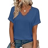 JUSTFASHIONNOW Womens Summer Tops Short Rolled Sleeve V Neck Tshirts 2026 Casual Dressy Business Work Blouses
