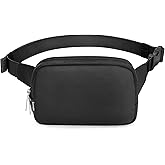 Bomvabe 2L Black Fanny Pack for Women Men, Large Everywhere Belt Bag with Adjustable Strap 55", Crossbody Bag Water-resistant for Travel, Sports, Hiking