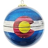 Hand Painted Colorado State Flag Ornament – Blown Glass Hanging Christmas Tree Decor with Colorado Distressed Flag Design, Great for Gifting
