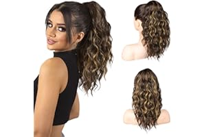 SEIKEA 14" Highlight Ponytail Extension Claw, PT002 Tia Long Multi Layered Fluffy Thick Wavy Jaw Clip in Fake Pony Tails Fake Hair Synthetic Hairpiece Chocolate Brown with Caramel Blonde Highlights