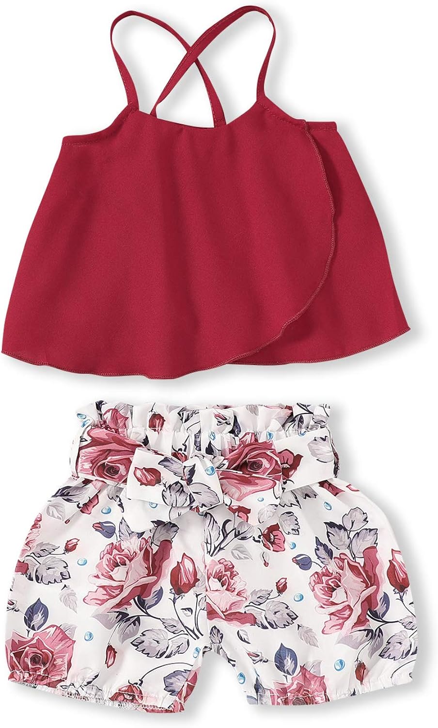 2Pcs Toddler Kids Girls Shorts Set Chiffon Strap Top Vest