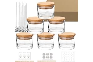 Clear Glass Candle Jars 6 Pack, with Bamboo Lids, with Stickers and Labels，wick，Thick Glass Empty Jars for Making Candles - D