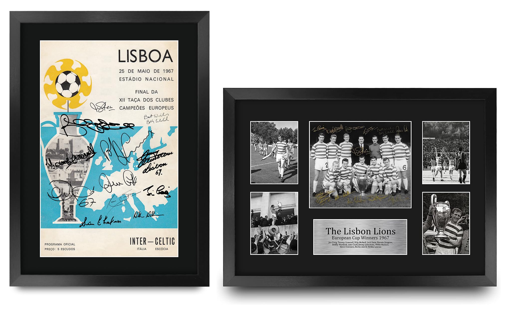 HWC Trading FR A3 Celtic Lisbon Lions 1967 UEFA Winners Display & Programme Collection Printed Memorabilia Signed Autograph Photograph Display for Football Fans and Supporters - A3 Framed — image 1
