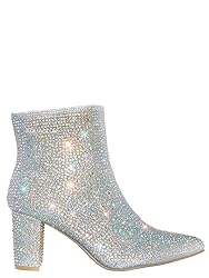 Women Rhinestone Block Chunky Heel Ankle Bootie