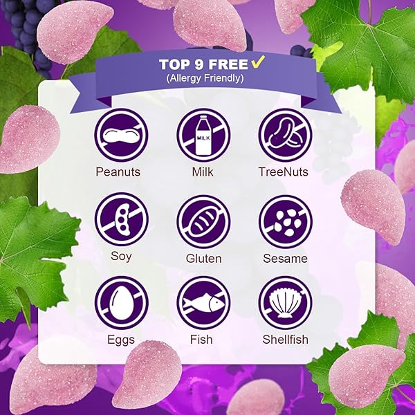 SOFT & CHEWY CANDIES 7 PACKS, MARSHMALLOWS GUMMIES CANDY BULK, SWEET & SOUR CHEWS CANDY GUMMY NET 350G, NATURAL DYES & FLAVORS, MAJOR ALLERGY FRIENDLY, INDIVIDUALLY WRAPPED FRUITY SNACK PACKS (GRAPE)