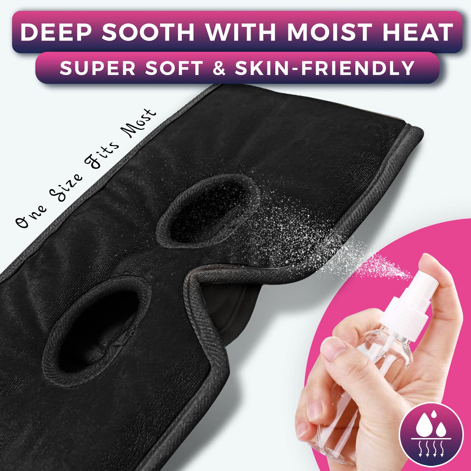 Moist Heat Sinus Pressure Relief Mask with 3 Heat Settings, Extra Large Face Heating Pad for Eyes, Sinusitis, Hormone Migraine, Tension Headache Relief Black