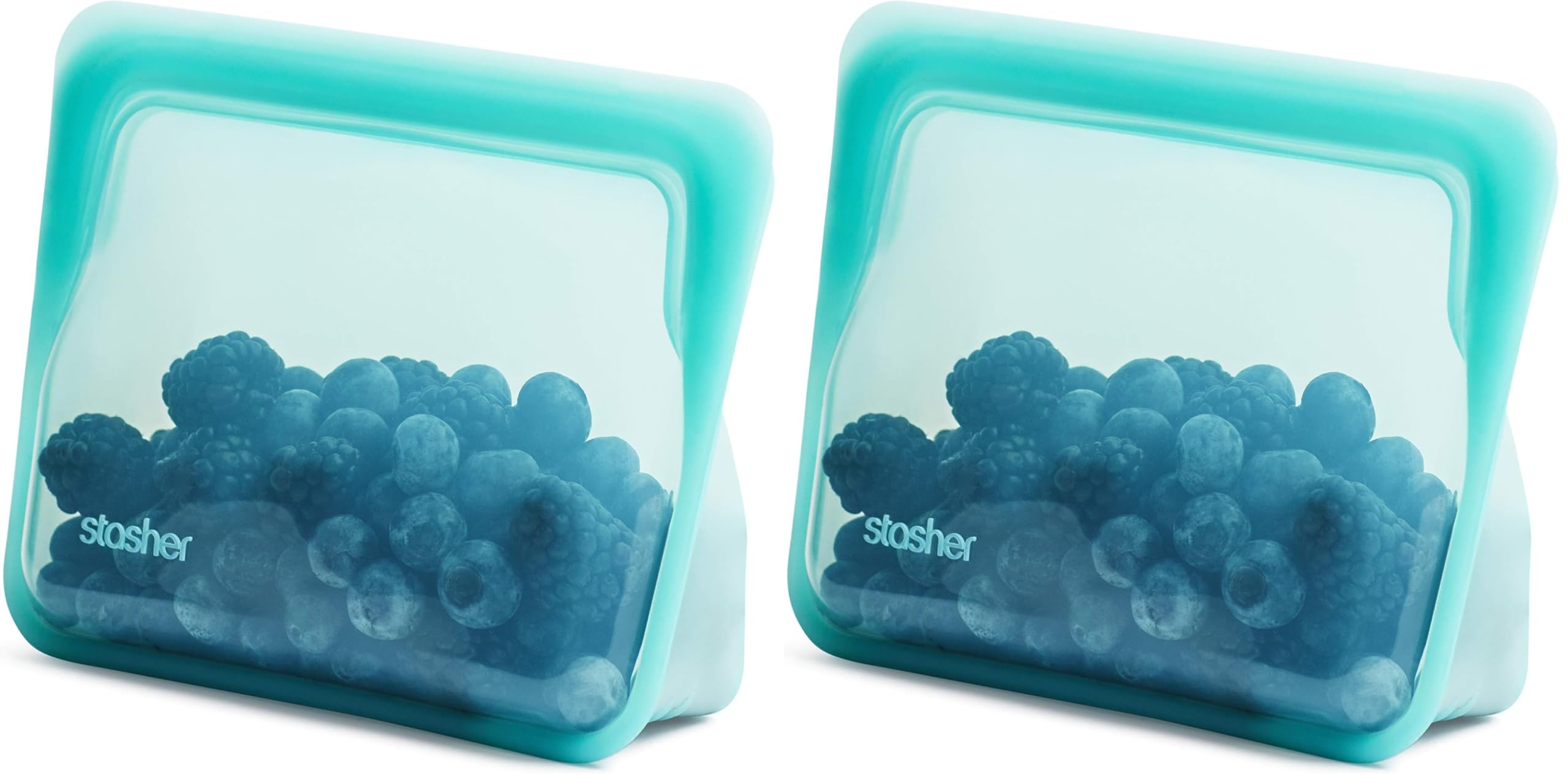 Stasher Premium Silicone Reusable Food Storage Stand-Up Mini Bag, Aqua, Microwave, Sous Vide, Dishwasher, Oven and Freezer Safe, BPA Free, Leak-free, Eco-friendly, 28 Oz (Pack of 2) Image