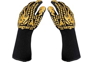 Tungtar BBQ Heat Resistant Gloves, Oven Gloves 1472℉,14Inch, Grill Glove Proof Heat for Men, Silicone Non-Slip Cooking Gloves for Cooking, Grilling, Baking, Welding, (Large, Golden Yellow)