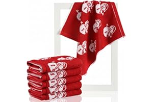 Remagr 6 Pcs Christmas Washcloths Cotton Wash Cloths 13 X 13 Winter Xmas Kitchen Small Face Towels Absorbent Soft Bath Towels for Christmas Holiday Party Decor (Red,Snowman)