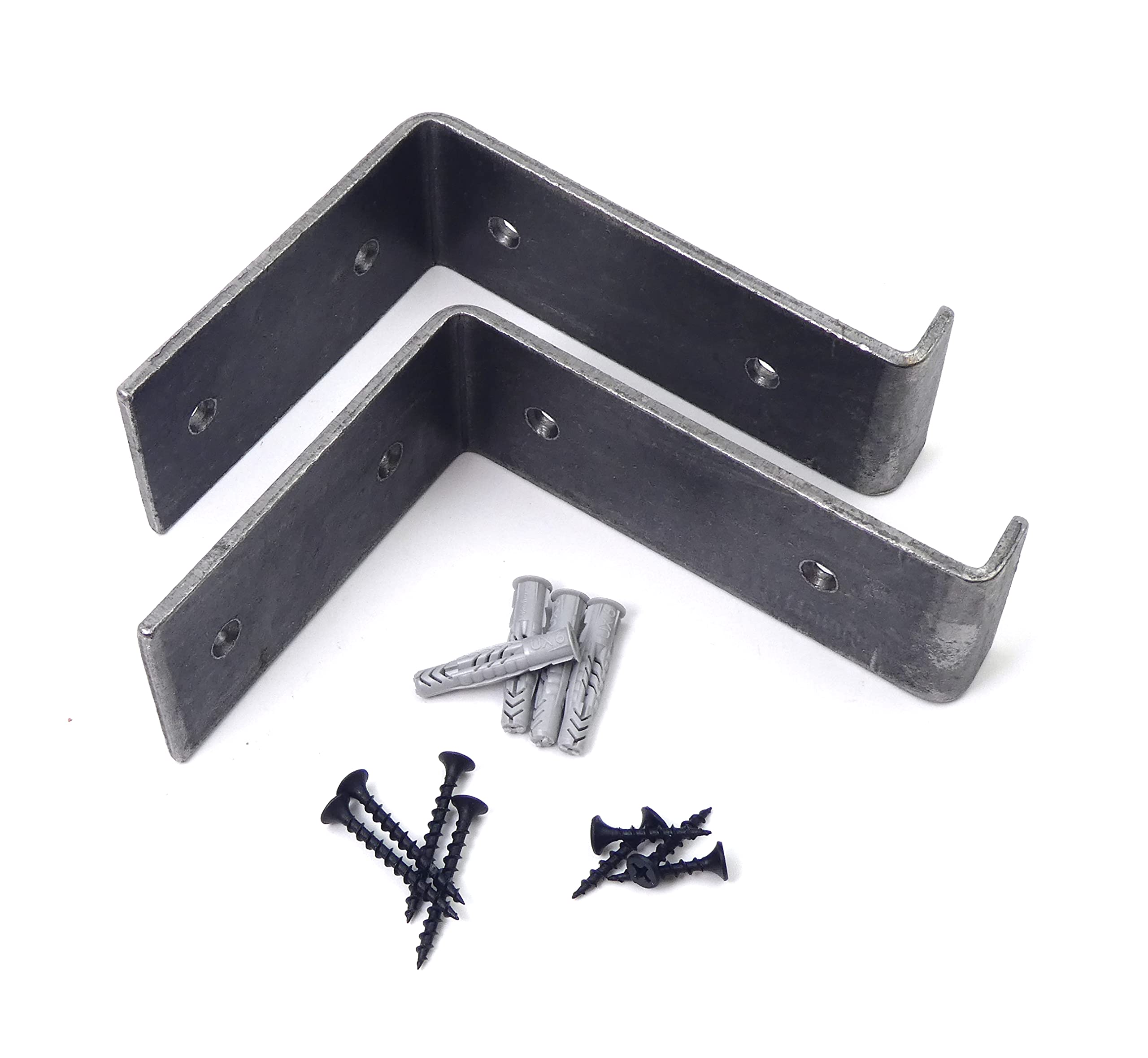 Oakcrafts - Pair of Lipped Scaffold Board Shelf Brackets Cast Iron (4" x 5" / 100mm x 125mm)