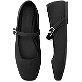 Soesyi Knit Flats for Women Square Toe Flats Casual Ballet Flats with Ankle Strap,Mary Jane Shoes Women Comfortable for Dressy Office