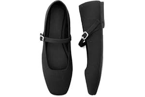 Soesyi Knit Flats for Women Square Toe Flats Casual Ballet Flats with Ankle Strap,Mary Jane Shoes Women Comfortable for Dressy Office