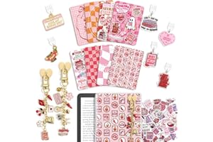 KACIOLA STUDIO 12PCS Cardstock Inserts Set for E-reader, 6 Type C Charms and 2 Chains with 50PCS Stickers for E-reader, 6.9"x