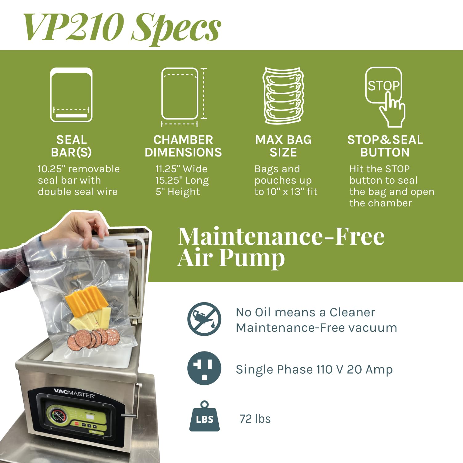 VacMaster VP210 Maintenance-Free Chamber Vacuum Sealer with 10.25” seal bar