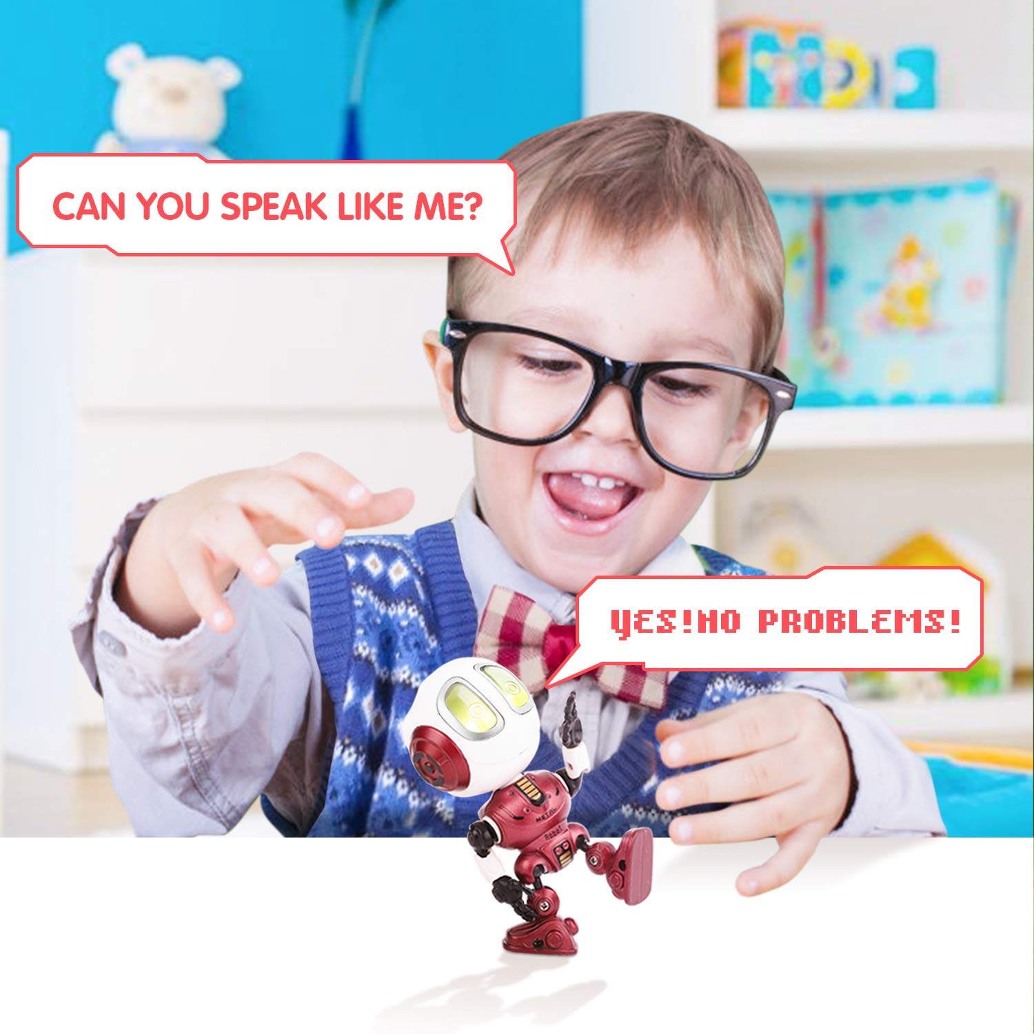 Peradix Recording Talking Interactive Robot with illuminated LED lights and voice repeat function , Robot Toys For boys girls Toddlers Kids Birthday Presents Gifts(Red)