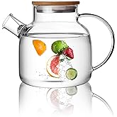 CnGlass Glass Teapot Stovetop Safe,40.6oz Clear Tea pot with Removable Filter Spout,Loose Leaf and Blooming Tea Maker