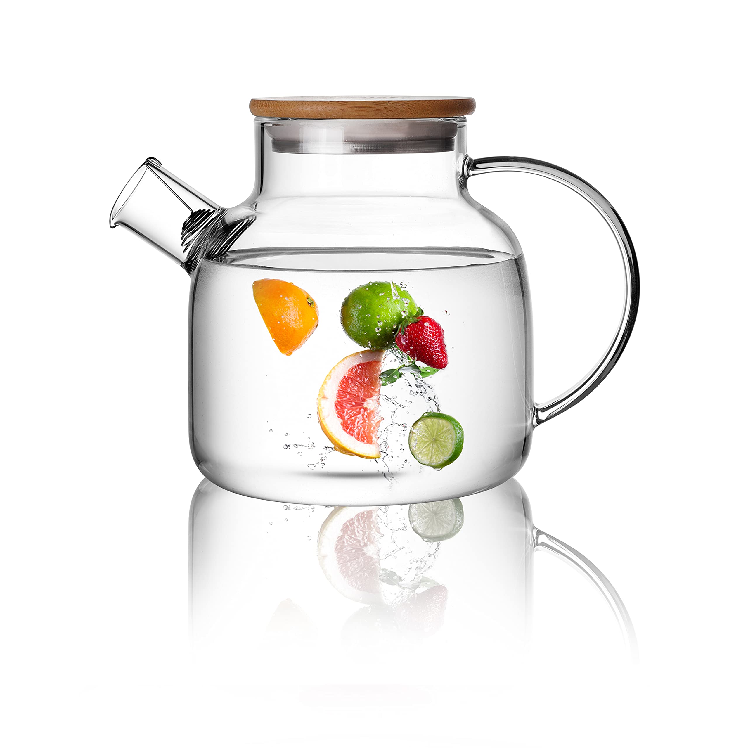 CnGlass Glass Teapot Stovetop Safe, 1.2L Clear Tea Pot with Removable Filter Spout, Borosilicate Tea Kettle for Loose Leaf and Blooming Tea
