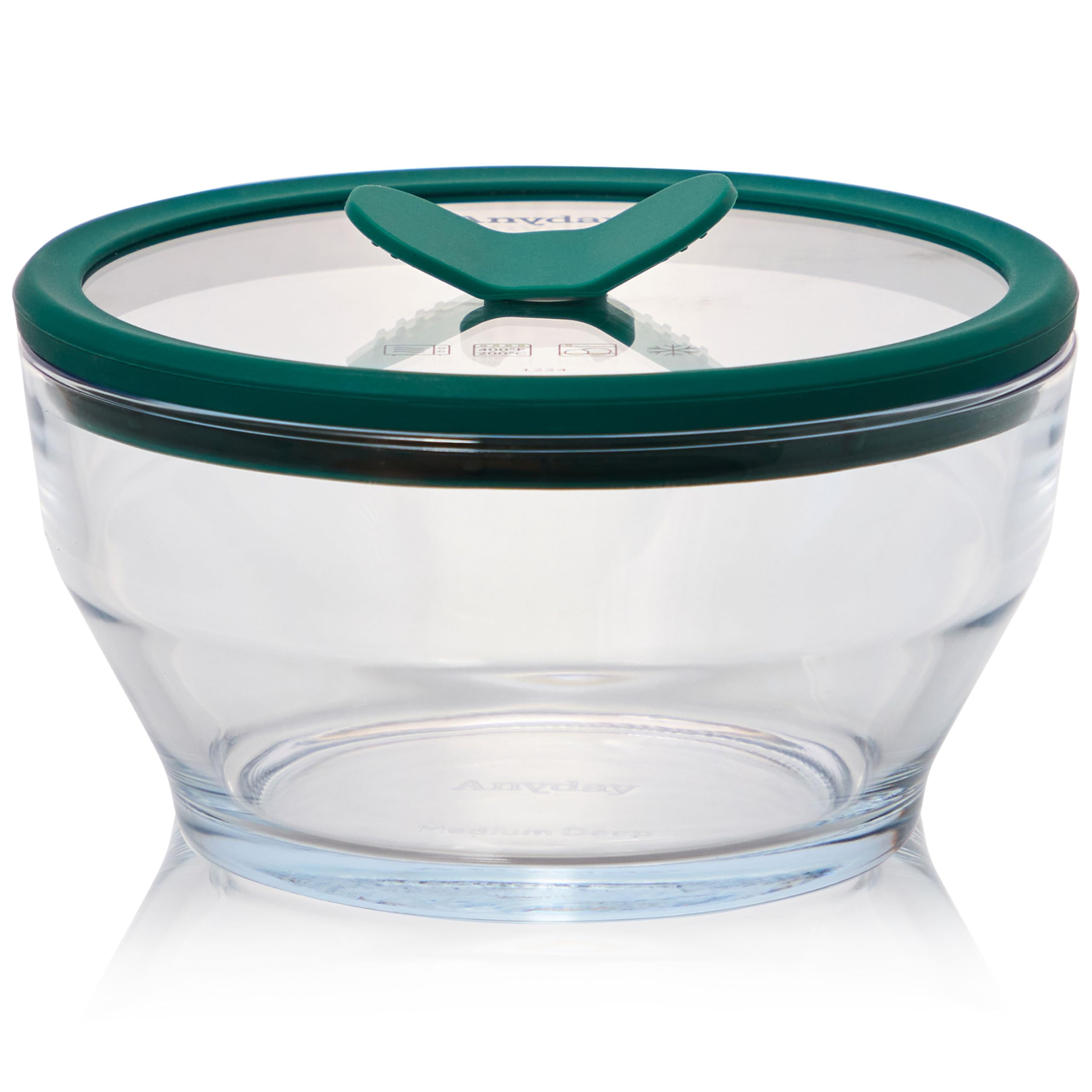 Photo 1 of Anyday 4-Cup Glass Food Storage with Glass Lid, Round Deep Dish | Plastic-Free Meal Prep & Microwave Cookware | Stackable Airtight Storage Container with Vented Lid for Microwave-Safe Reheating
