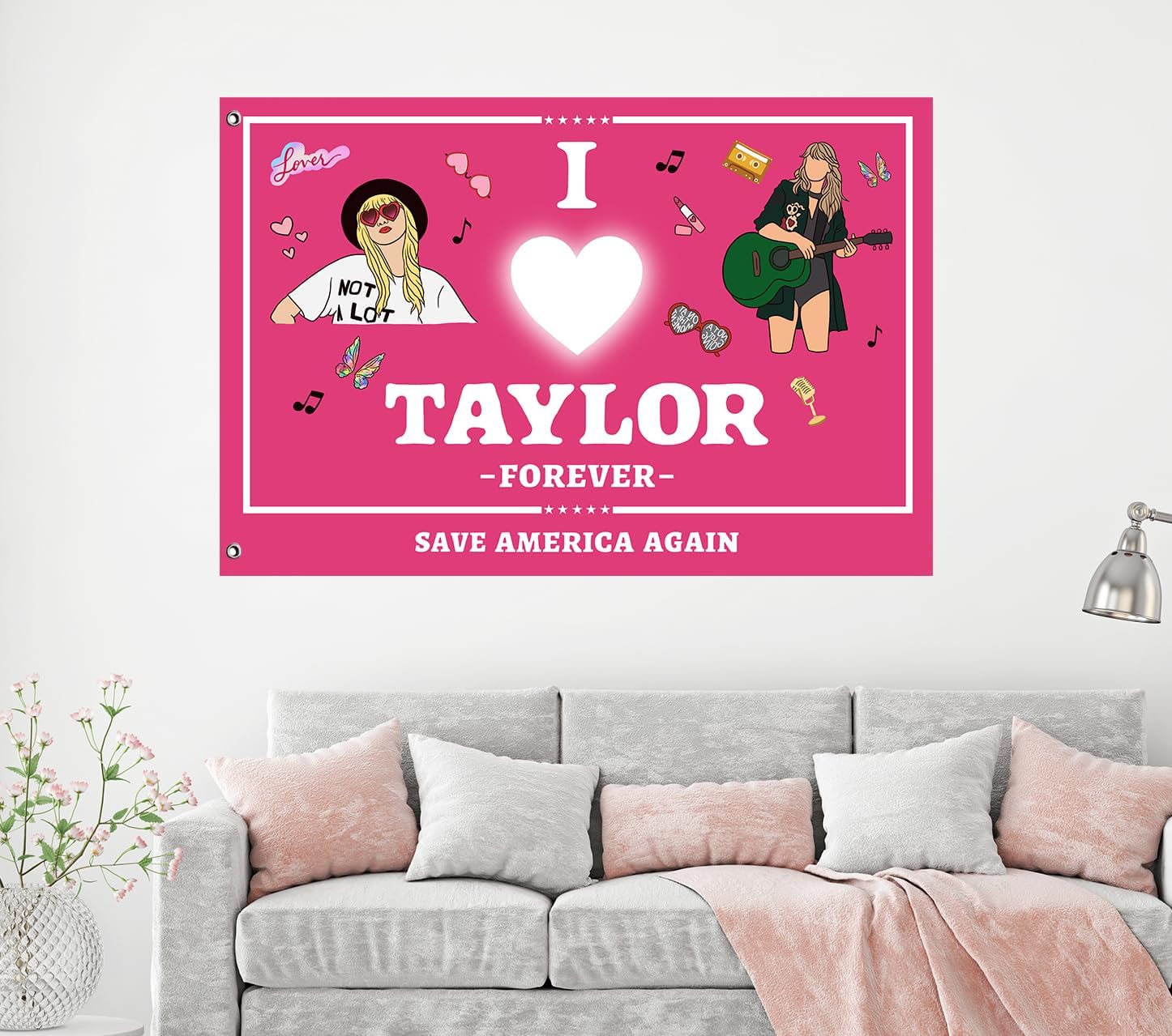 Tapestries - I Love Taylor 2024 Flag 3x5 ft Pink Musician Flags for Room College Dorm Bedroom Wall Tapestry Decor - Indoor and Outdoor Taylor Tapestry Swift Tapestries Funny Party Swift Banner Eras Tour Tapestries