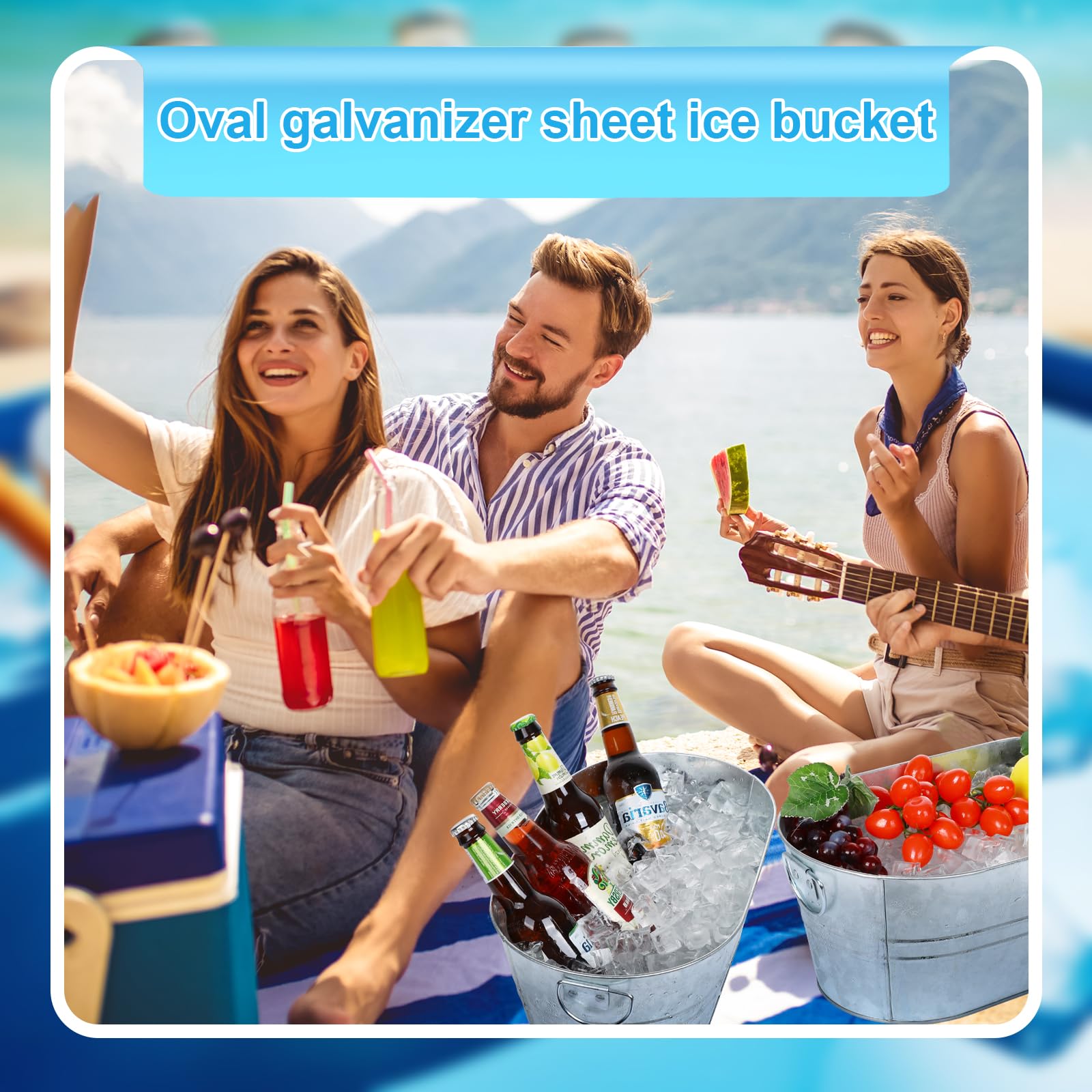 Galvanized Tub Beverage Tubs, 2pcs Metal Ice Buckets for Cocktail Bar 3 Gallon Wine Beer Drink Buckets with Handles Large Tub Cooler Mimosa Bar Supplies Ice Bucket for Parties 15x9x6inch(Galvanized)