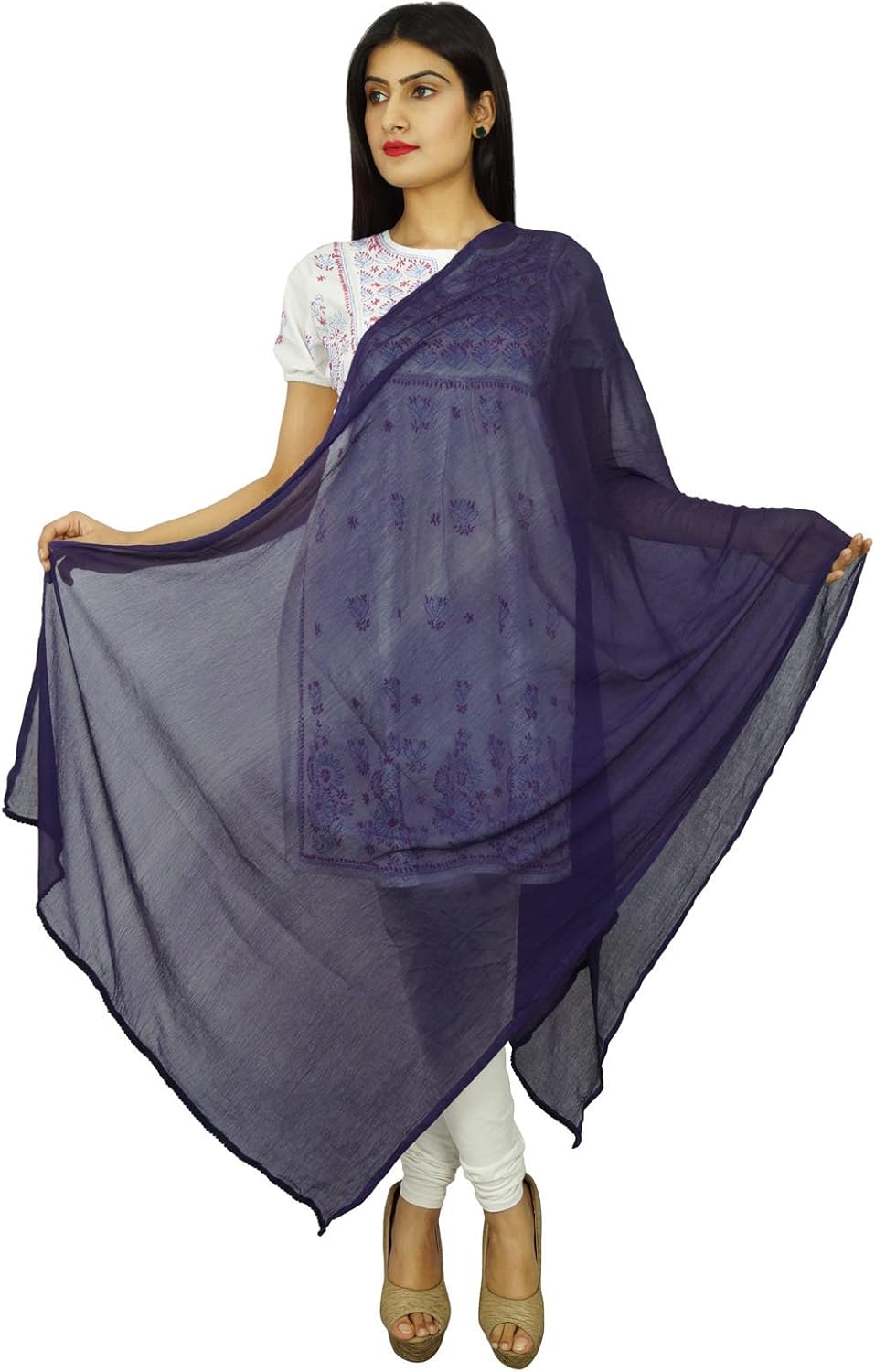Chiffon Blend Indian Scarves Women Wear Stole Neck Wrap Chunni Long Dupatta Gift for Her One size, Navy Blue - Image 3
