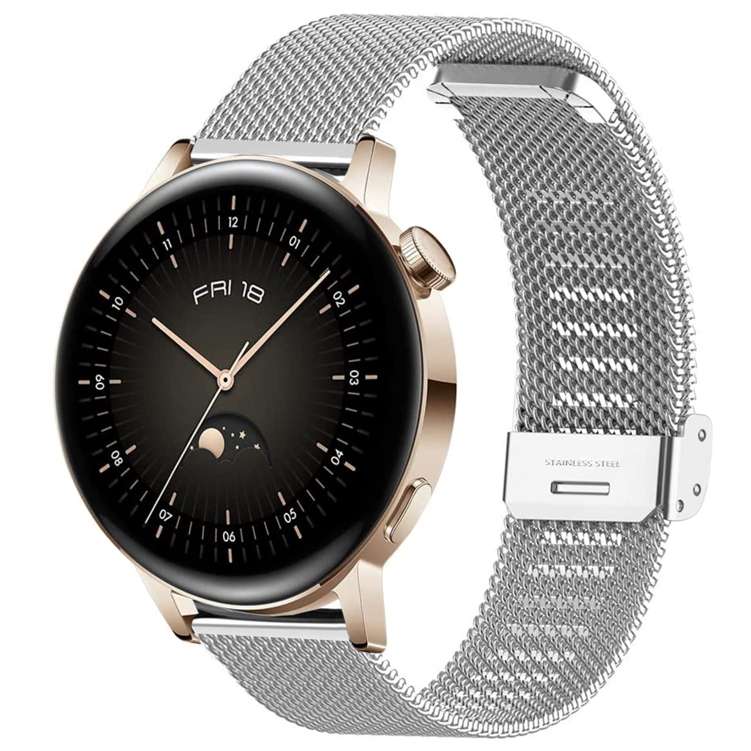 Strap compatible with Huawei Watch GT3/GT2 42mm, 20mm Metal Strap Mesh Stainless Steel Watch Band for Galaxy Watch 7/6/5/4