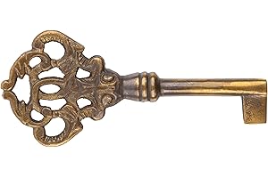 UNIQANTIQ HARDWARE SUPPLY Hand Aged Solid Brass Antique Skeleton Key - Hollow Barrel Fancy Key for Cabinet Doors, Grandfather Clocks - SK40-BHA