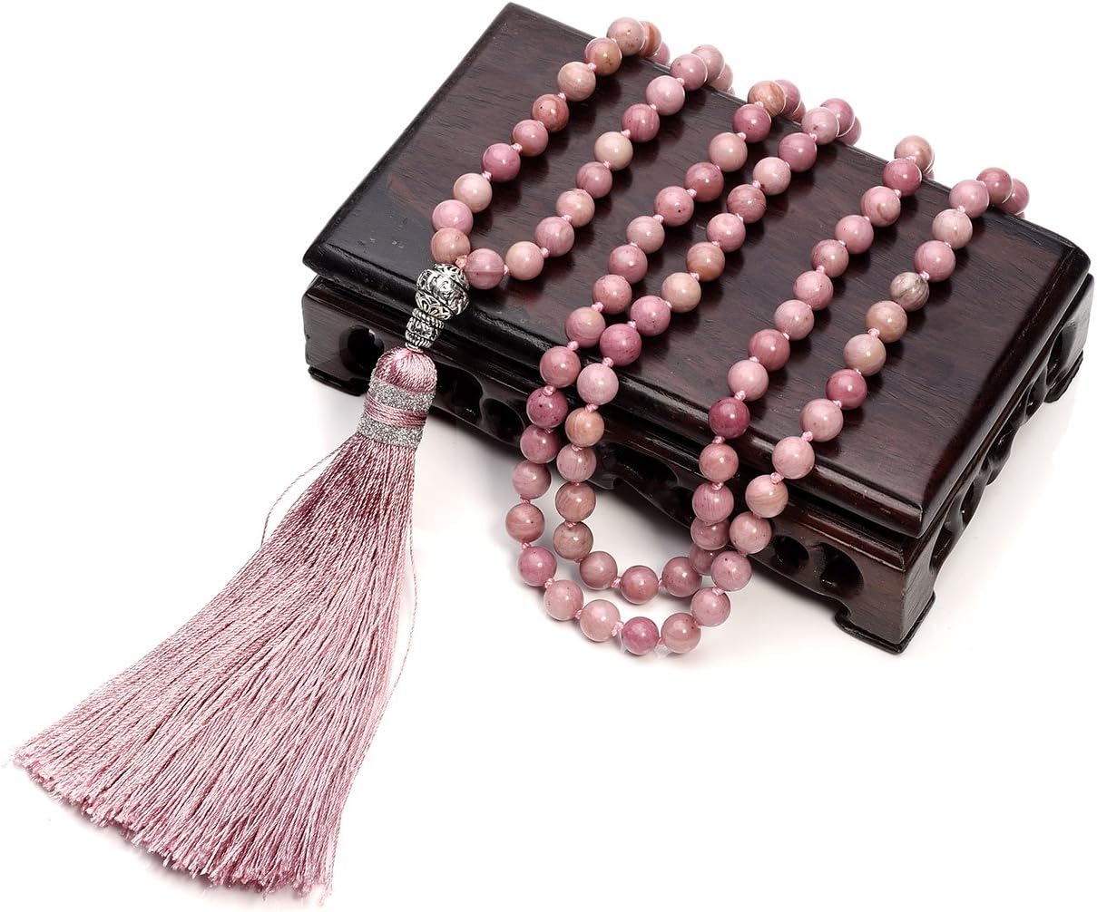 Jovivi 6mm 108 Mala Prayer Beads Meditation Multilayer Wrap Bracelet Natural Rhodochrosite Crystal Gemstone Chakra Necklace w/Tassel - Image 3