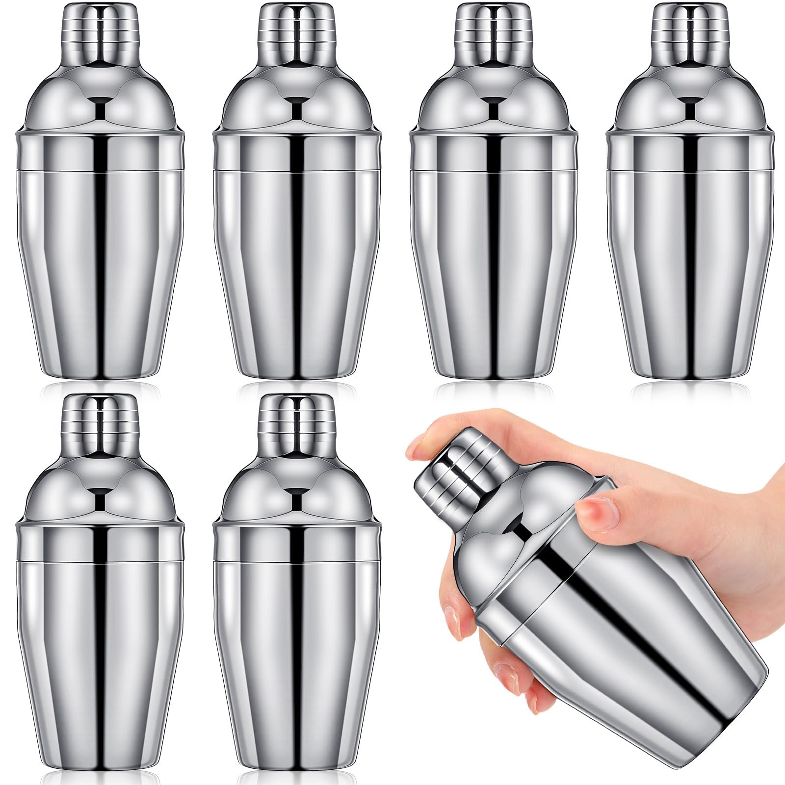 Photo 1 of (incomplete) Nitial 6 Pcs Bar Cocktail Shaker Professional Stainless Steel Martini Drink Mixer with Built-in Strainer for Bartending No Leaks Boston Shaker for Bar Party Drink Mixing Tool(8 oz,Silver)