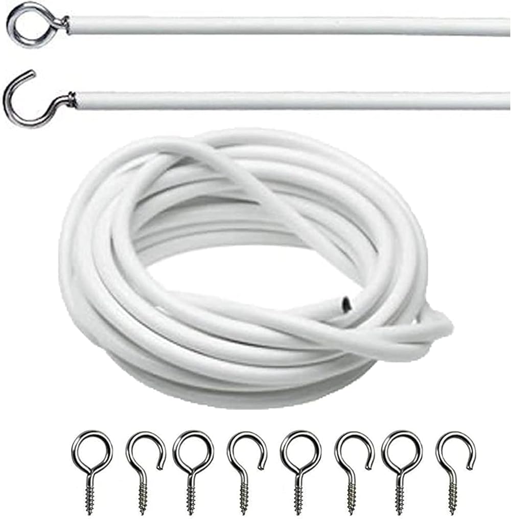 DIVCHI Net Curtain Wire Set 2M with 4 Eyes & 4 Hooks White