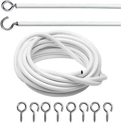 DIVCHI Net Curtain Wire Set 2M with 4 Eyes & 4 Hooks White